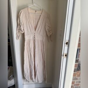Cream Midi Dress V Neck 100% cotton